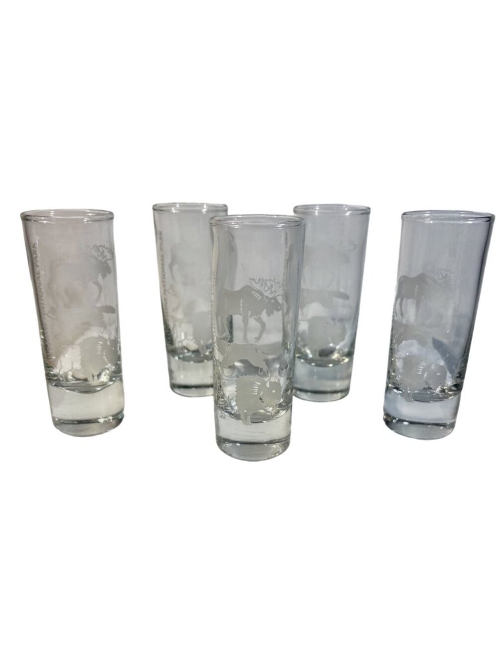 Yellowstone National Park Etched Wildlife Shot Glasses Moose Bear Bison Lot of 5